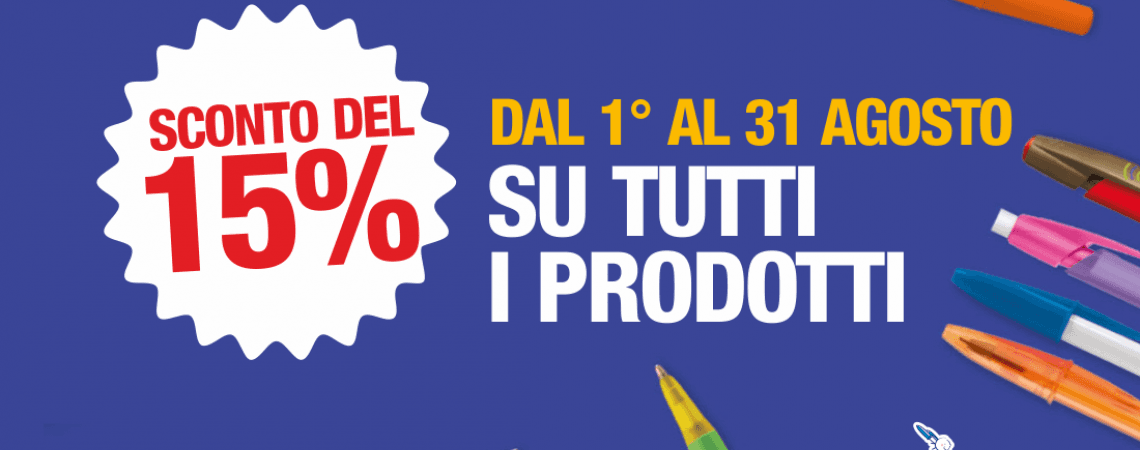 AD AGOSTO I NOSTRI PRODOTTI BIC SONO SCONTATI DEL 15%, OTTIMO PER I VOSTRI REGALI NATALIZI!