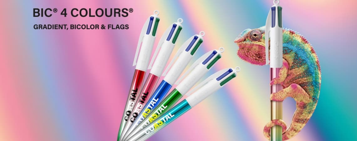 SCOPRI LE NUOVE PENNE PERSONALIZZATE BIC 4 COLOURS GRADIENT, FLAGS E BICOLOR